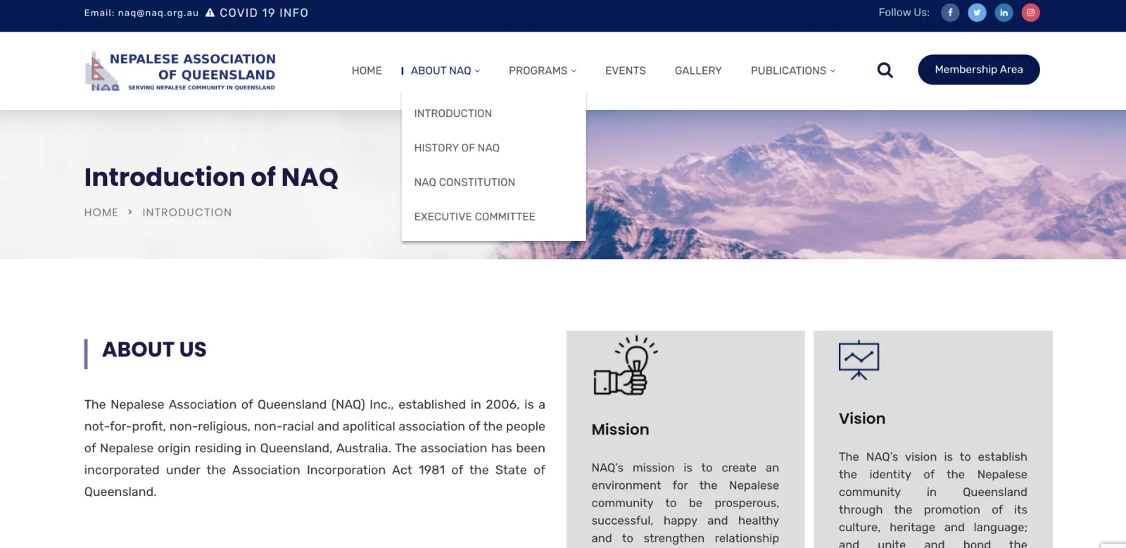Nepalese Association of Queensland - Corporate Web Development - screenshots